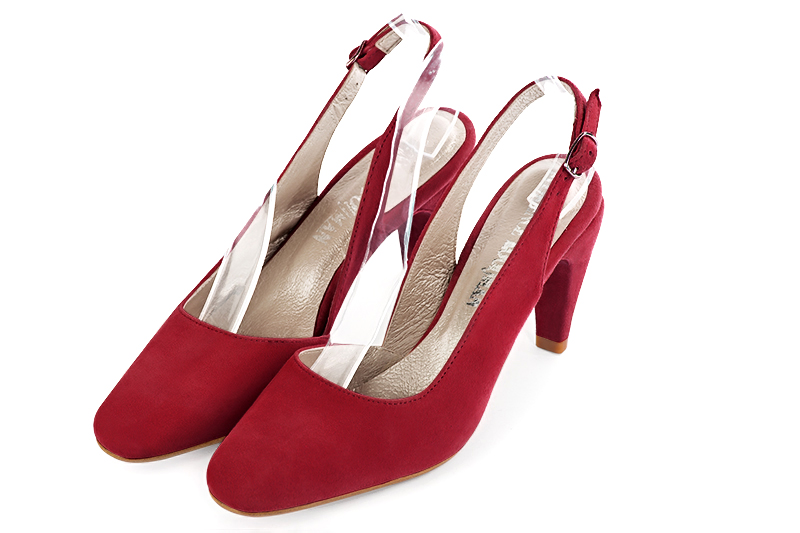 Cardinal red women's slingback shoes. Round toe. High slim heel - Florence KOOIJMAN